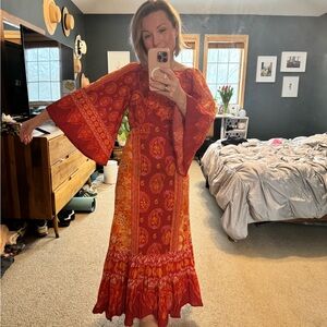 FARM Rio Vibrant Red and Orange Maxi Dress